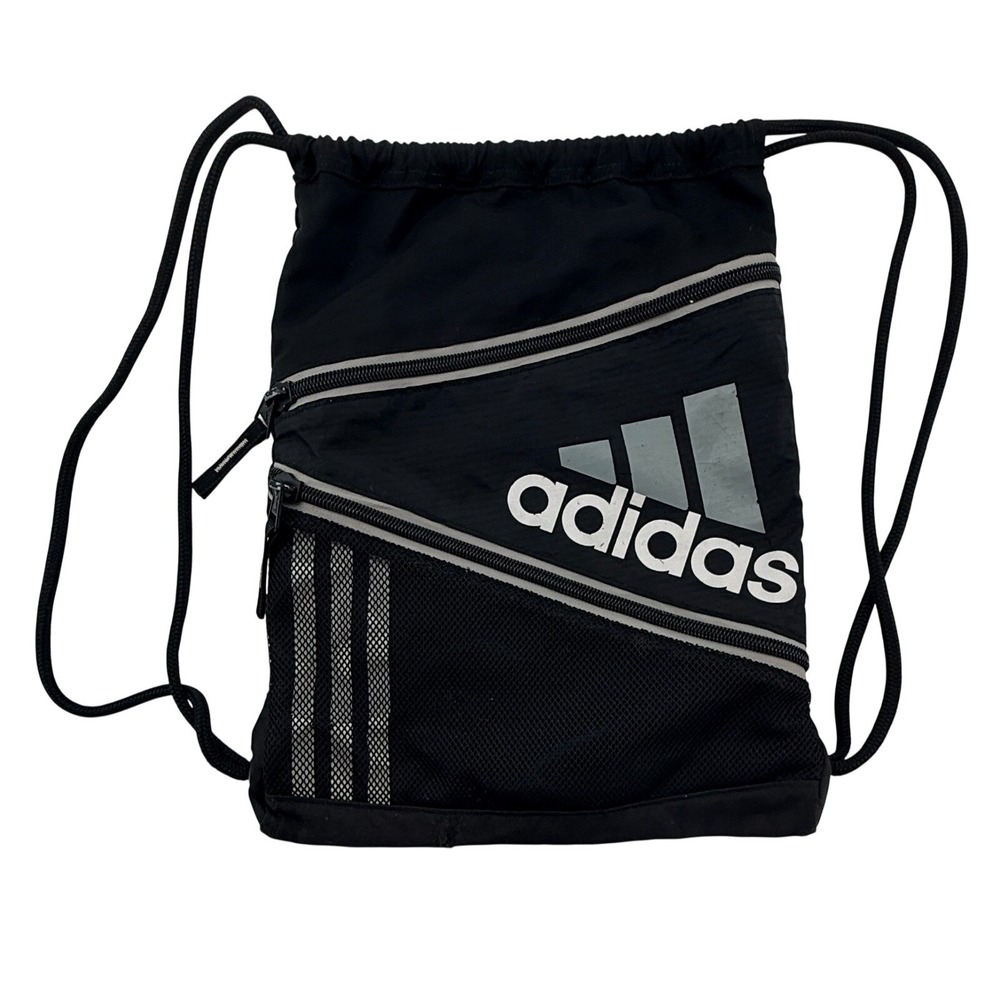 Adidas Drawstring Backpack Black Gym Sack Bag Cinch Sack Athletic